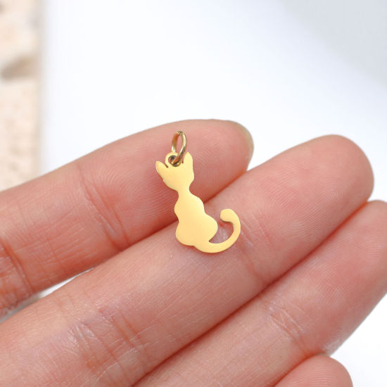 Picture of 304 Stainless Steel Pet Silhouette Charms Multicolor Cat Animal