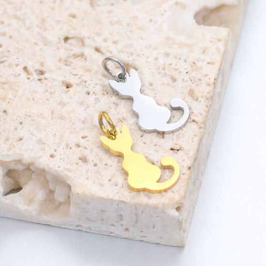 Picture of 304 Stainless Steel Pet Silhouette Charms Multicolor Cat Animal