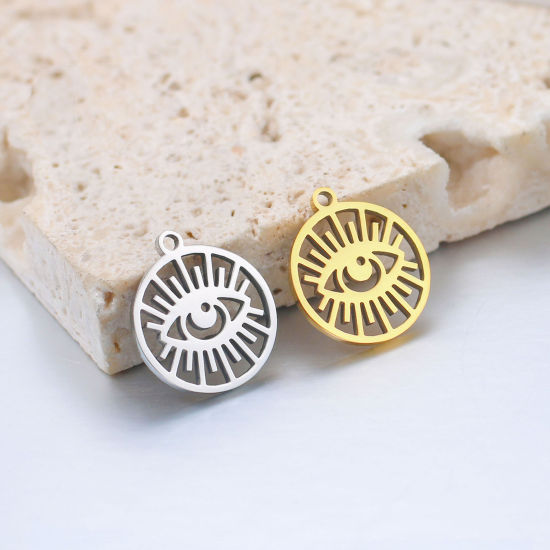 Изображение 304 Нержавеющая Сталь религия религия Подвески Круглые Разноцветный Злой Глаз 1 ШТ