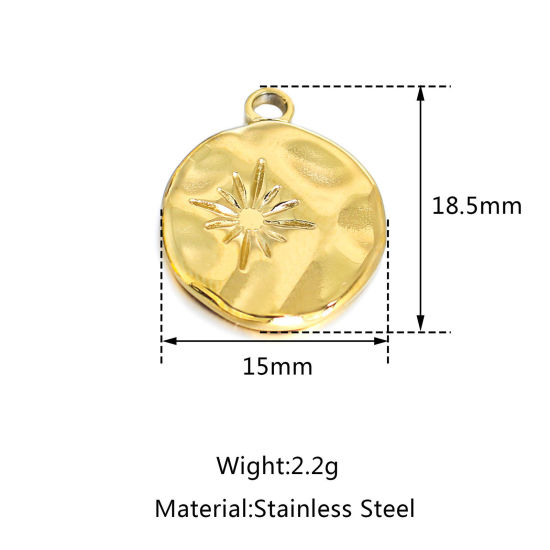 Picture of 304 Stainless Steel Casting Charms Multicolor Round Disc Star
