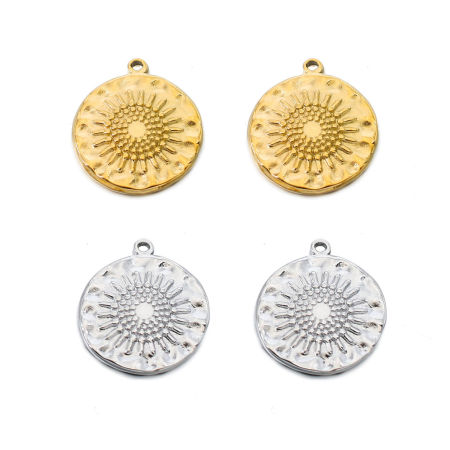 304 Stainless Steel Casting Charms Multicolor Round Disc Sunflower