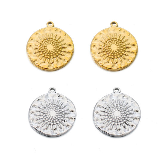 Picture of 304 Stainless Steel Casting Charms Multicolor Round Disc Sunflower