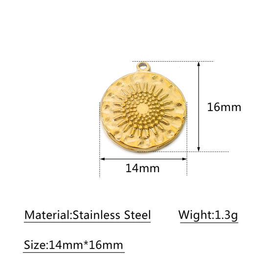Picture of 304 Stainless Steel Casting Charms Multicolor Round Disc Sunflower
