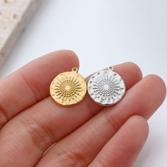 Picture of 304 Stainless Steel Casting Charms Multicolor Round Disc Sunflower