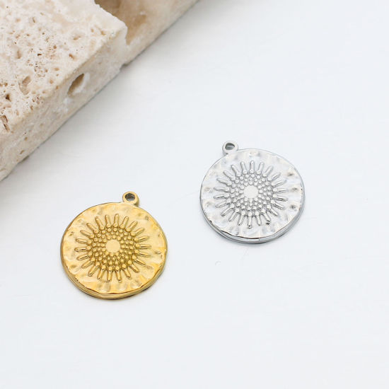 Picture of 304 Stainless Steel Casting Charms Multicolor Round Disc Sunflower