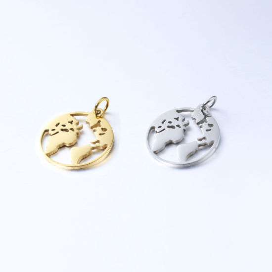 Picture of 304 Stainless Steel Silhouette Map Charms Multicolor Round World Map