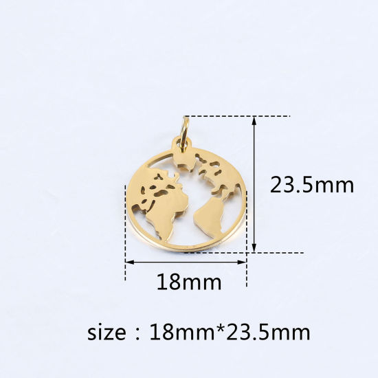 Picture of 304 Stainless Steel Silhouette Map Charms Multicolor Round World Map