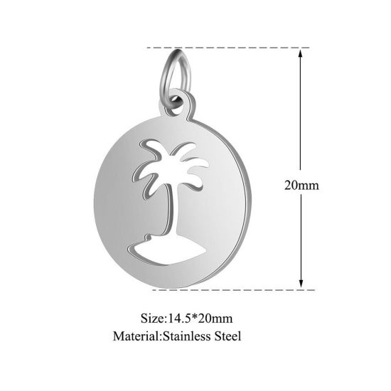Immagine di 304 Acciaio Inossidabile Charms Tondo Multicolore Albero di Cocco 2 Pz