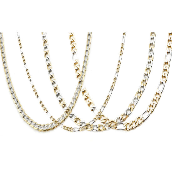 Image de Chaîne à Maillons Cubains Colliers en Acier Inoxydable Plaqué Or & Argent Mat 60cm Long, 1 Pièce