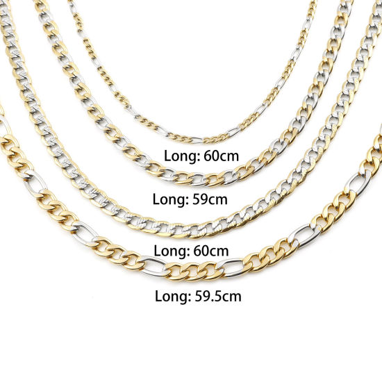 Image de Chaîne à Maillons Cubains Colliers en Acier Inoxydable Plaqué Or & Argent Mat 60cm Long, 1 Pièce