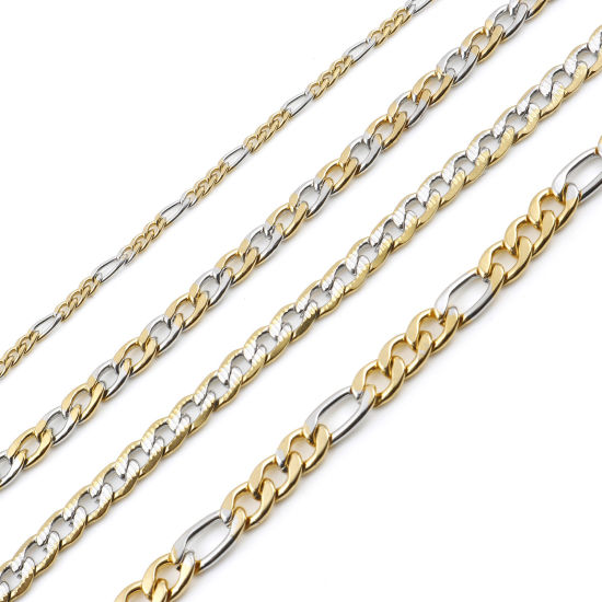 Image de Chaîne à Maillons Cubains Colliers en Acier Inoxydable Plaqué Or & Argent Mat 60cm Long, 1 Pièce