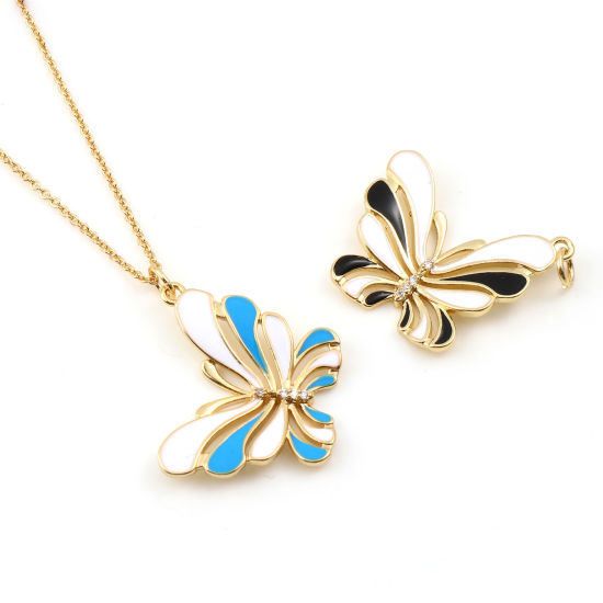 Immagine di Ottone Insetto Charms Oro Placcato Multicolore Farfalla Smalto Trasparente Strass 1 Pz