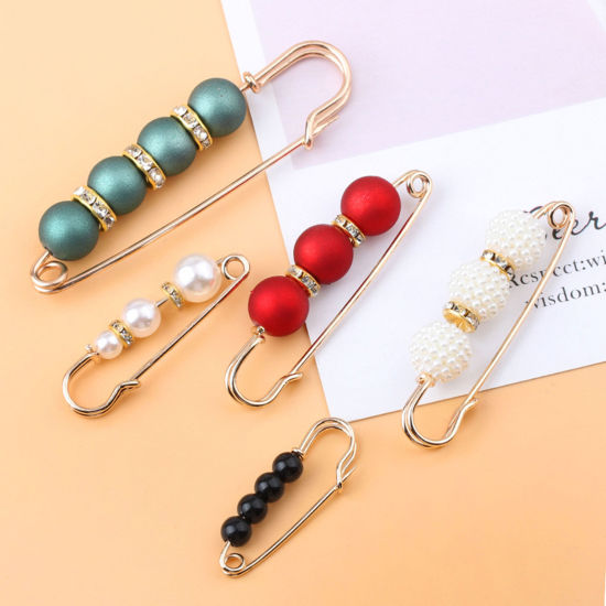 Immagine di Acrilato Elegante Spilla Oro Placcato Multicolore Imitata Perla Trasparente Strass 1 Pz