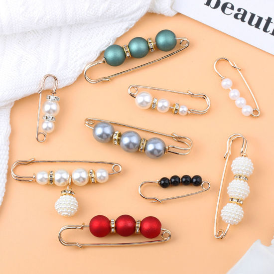 Immagine di Acrilato Elegante Spilla Oro Placcato Multicolore Imitata Perla Trasparente Strass 1 Pz