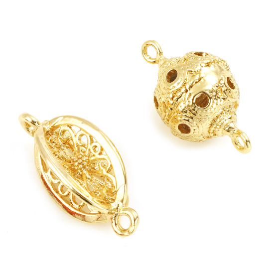 Picture of Brass 3D Connectors Real Gold Plated Ball Oval Hollow 2 PCs                                                                                                                                                                                                   