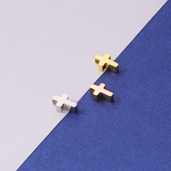 Bild von 304 Edelstahl Religiös Perlen Kreuz Bunt Poliert 8mm x 5mm, Loch: ca. 1.6mm, 5 Stück