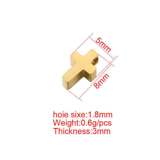 Bild von 304 Edelstahl Religiös Perlen Kreuz Bunt Poliert 8mm x 5mm, Loch: ca. 1.6mm, 5 Stück