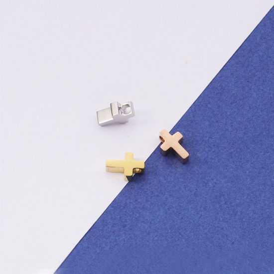 Bild von 304 Edelstahl Religiös Perlen Kreuz Bunt Poliert 8mm x 5mm, Loch: ca. 1.6mm, 5 Stück