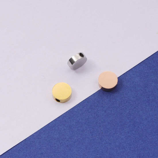 Image de Perles Série Géométrie en 304 Acier Inoxydable Plat-Rond Multicolore Brunissant env. 8mm Dia., Trou: env. 1.6mm, 5 Pcs