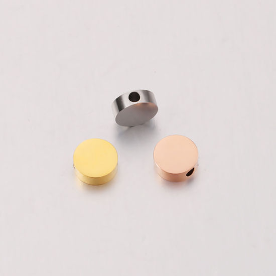 Image de Perles Série Géométrie en 304 Acier Inoxydable Plat-Rond Multicolore Brunissant env. 8mm Dia., Trou: env. 1.6mm, 5 Pcs