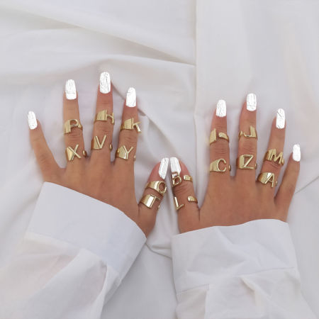 Stylish Open Adjustable Knuckle Band Midi Rings Gold Plated Capital Alphabet/ Letter