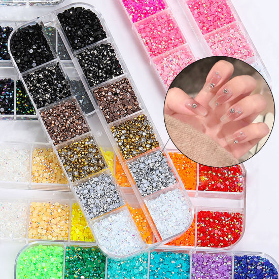 Image de Strass en Résine Décoration d'Art d'Ongle Bricolage Polyvalente Rond Multicolore Couleur AB 3mm - 2mm Dia, 1 Kit