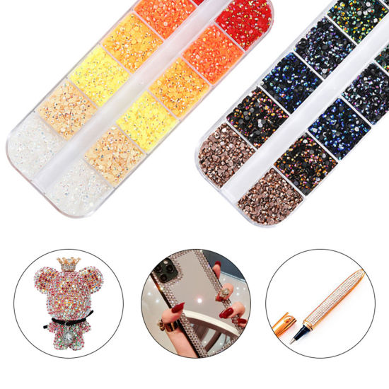 Image de Strass en Résine Décoration d'Art d'Ongle Bricolage Polyvalente Rond Multicolore Couleur AB 3mm - 2mm Dia, 1 Kit