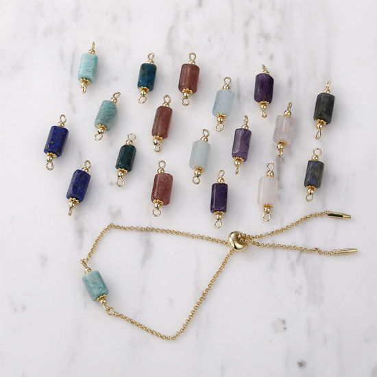 Picture of Gemstone ( Natural ) Connectors Cylinder 14K Gold Plated Multicolor 23x7mm - 20x5mm