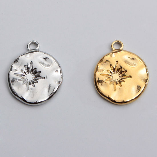 Изображение Нержавеющая Сталь Серия Молотока Серия Молотока Подвески Круглые Разноцветный Звезда 19мм x 15мм, 1 ШТ