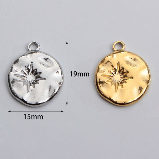 Изображение Нержавеющая Сталь Серия Молотока Серия Молотока Подвески Круглые Разноцветный Звезда 19мм x 15мм, 1 ШТ