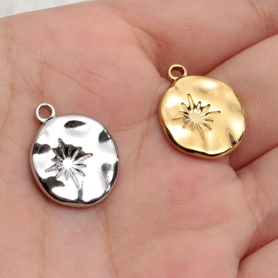 Изображение Нержавеющая Сталь Серия Молотока Серия Молотока Подвески Круглые Разноцветный Звезда 19мм x 15мм, 1 ШТ