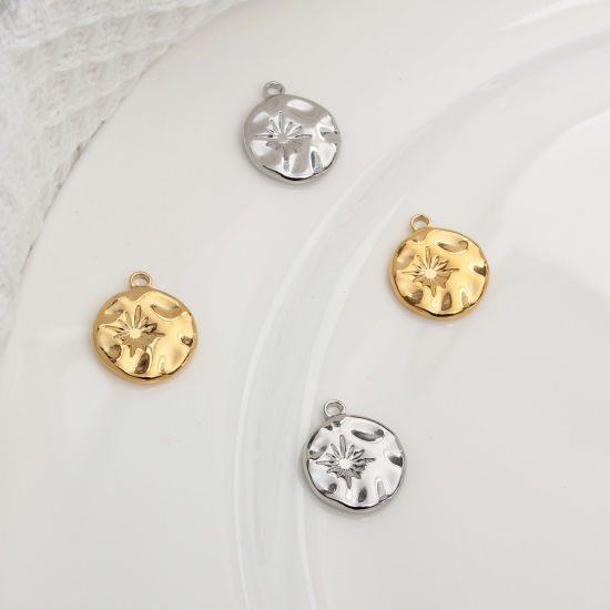 Изображение Нержавеющая Сталь Серия Молотока Серия Молотока Подвески Круглые Разноцветный Звезда 19мм x 15мм, 1 ШТ