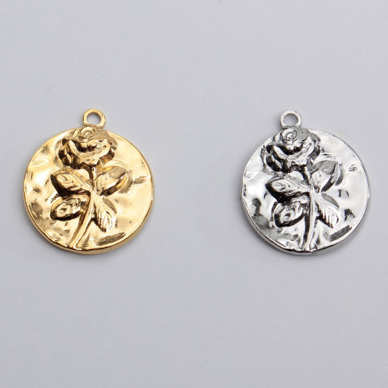 Изображение Нержавеющая Сталь Серия Молотока Серия Молотока Подвески Круглые Разноцветный Роза 21мм x 18мм, 1 ШТ