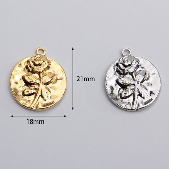 Изображение Нержавеющая Сталь Серия Молотока Серия Молотока Подвески Круглые Разноцветный Роза 21мм x 18мм, 1 ШТ