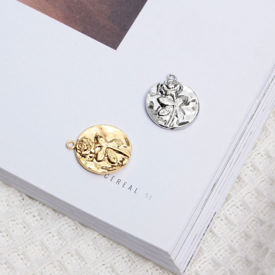 Изображение Нержавеющая Сталь Серия Молотока Серия Молотока Подвески Круглые Разноцветный Роза 21мм x 18мм, 1 ШТ