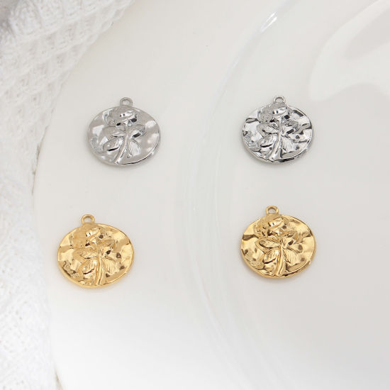 Изображение Нержавеющая Сталь Серия Молотока Серия Молотока Подвески Круглые Разноцветный Роза 21мм x 18мм, 1 ШТ