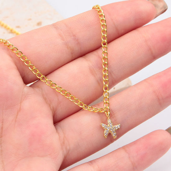 Изображение Латунь Морские Украшения Подвески Морская Звезда Бижутерия усыпанная мелким фианит Разноцветный Искусственный Циркон 10мм x 8мм, 1 ШТ