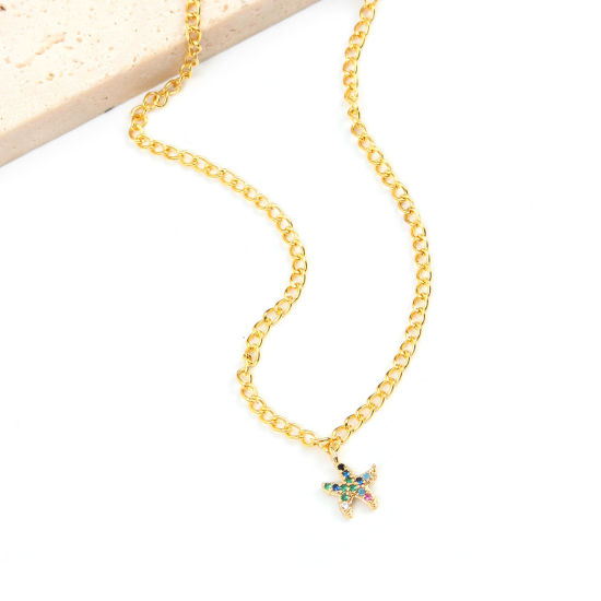 Изображение Латунь Морские Украшения Подвески Морская Звезда Бижутерия усыпанная мелким фианит Разноцветный Искусственный Циркон 10мм x 8мм, 1 ШТ