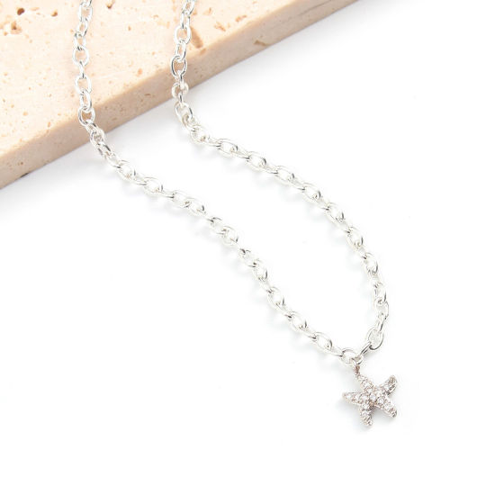 Изображение Латунь Морские Украшения Подвески Морская Звезда Бижутерия усыпанная мелким фианит Разноцветный Искусственный Циркон 10мм x 8мм, 1 ШТ