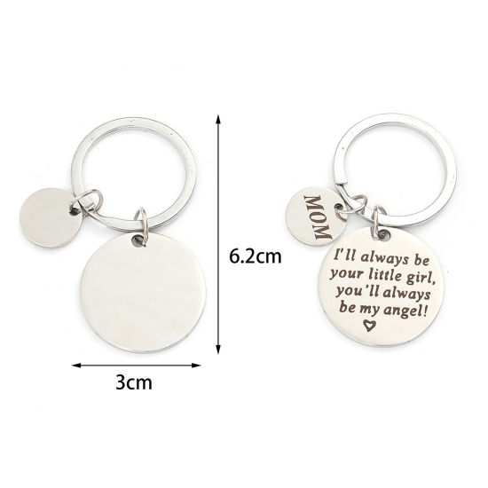 Image de Porte-Clés en Acier Inoxydable Fête des Mères Multicolore Rond Gravé Caractère 6.2cm x 3cm, 1 Pièce