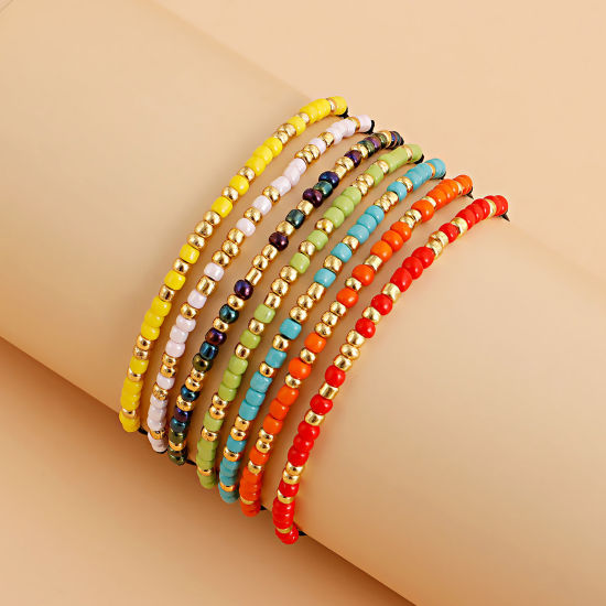 Immagine di Acrilato Stile Bohemien Bracciali Delicato bracciali delicate braccialetto in rilievo Oro Placcato Multicolore Tondo Regolabile 1 Pz