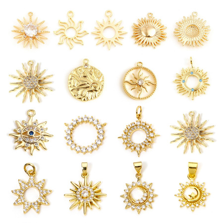 Brass Galaxy Charms Sun Real Gold Plated 15mm x 13mm