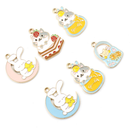 Picture of Zinc Based Alloy Cute Charms Gold Plated Multicolor Cat Rabbit Animal Enamel