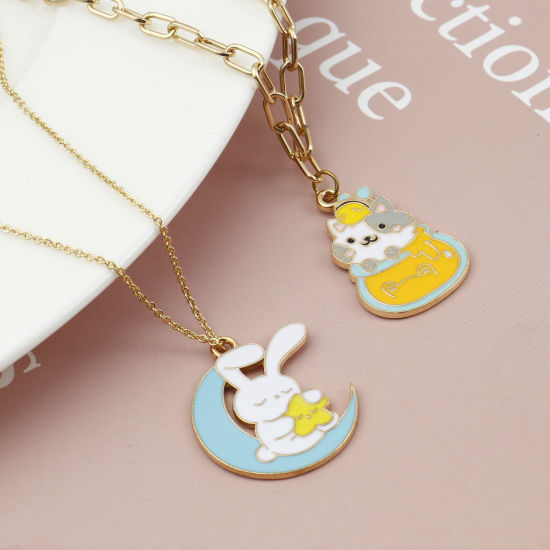 Picture of Zinc Based Alloy Cute Charms Gold Plated Multicolor Cat Rabbit Animal Enamel