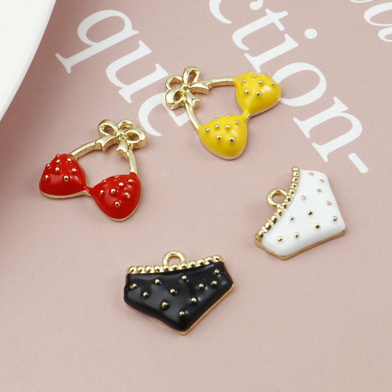 Immagine di Lega di Zinco Abiti Charms Costume da Bagno Oro Placcato Multicolore Smalto 10 Pz
