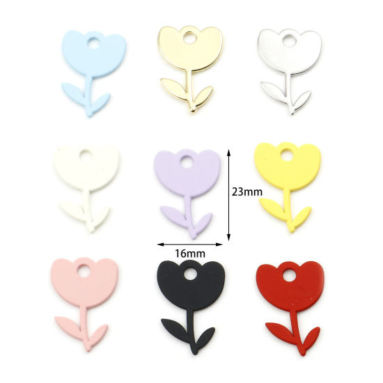 Imagen de Zamak Colección Flora Colgantes Charms Flor de Tulipán Multicolor Pintura 23mm x 16mm, 10 Unidades