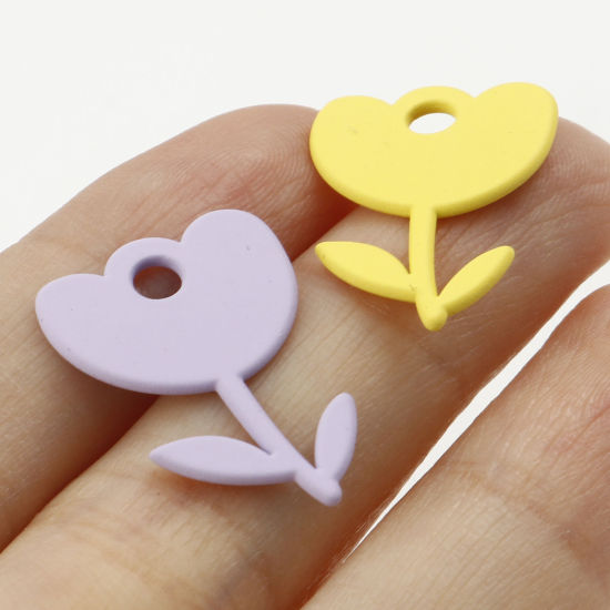 Imagen de Zamak Colección Flora Colgantes Charms Flor de Tulipán Multicolor Pintura 23mm x 16mm, 10 Unidades