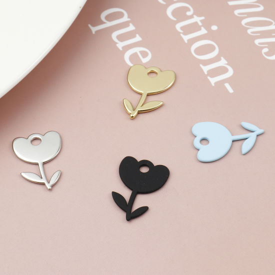 Imagen de Zamak Colección Flora Colgantes Charms Flor de Tulipán Multicolor Pintura 23mm x 16mm, 10 Unidades