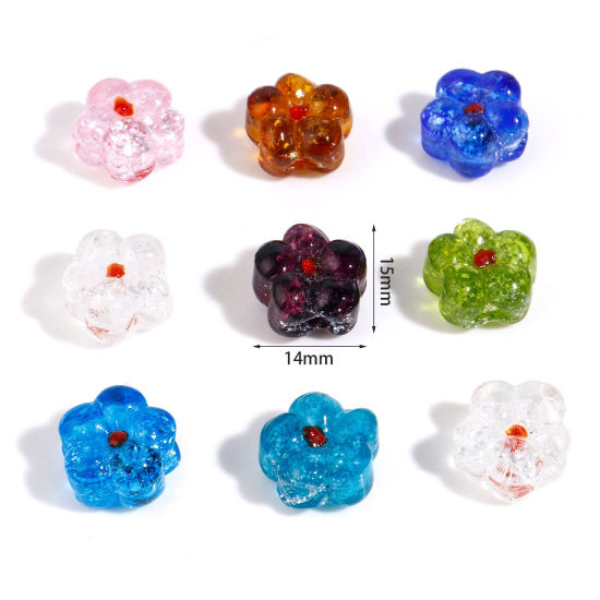 Image de Perles en Verre au Chalumeau Collection Végétale Fleur Multicolore Argent Ligné 15mm x 14mm, Trou: 1mm, 10 Pcs