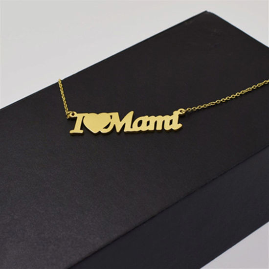 Image de Colliers en 304 Acier Inoxydable Fête des Mères Multicolore Gravé Mot " I Love Mom " 40cm Long, 1 Pièce